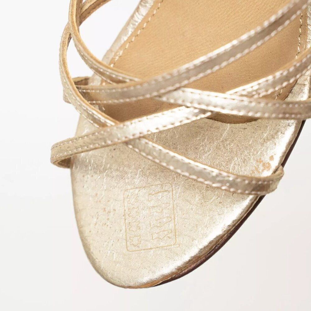 Caron Callahan Sandals Leather Gold Metallic Strappy Wedge Heel Estie - Picture 10 of 15